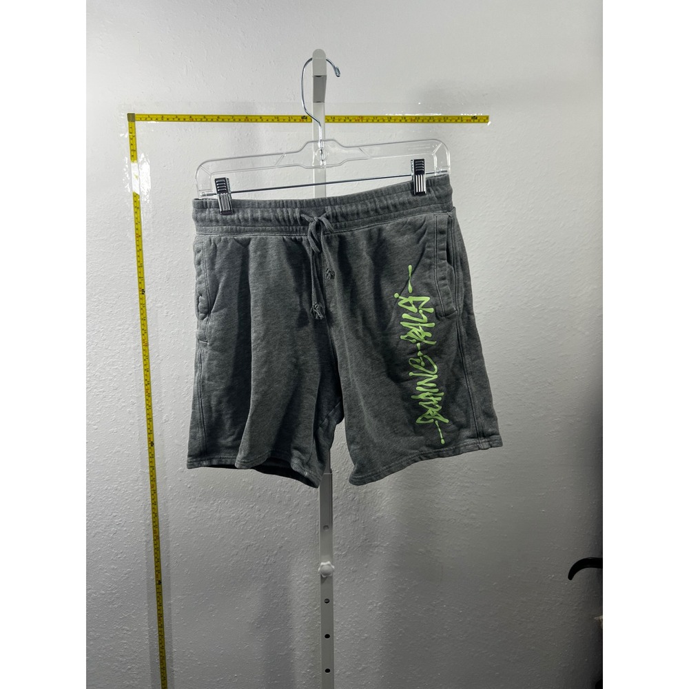 HM Relaxed Fit Sweat Shorts Mens Small Grey Neon Green Graffiti Graphic Lounge